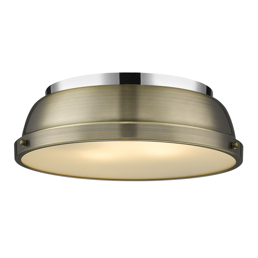 Yep by Golden Lighting Duncan 2-light Flush Mount in Chrome and Aged Brass shade