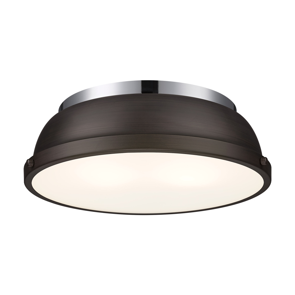 Yep by Golden Lighting Duncan 2-light Flush Mount in Chrome and Rubbed Bronze shade