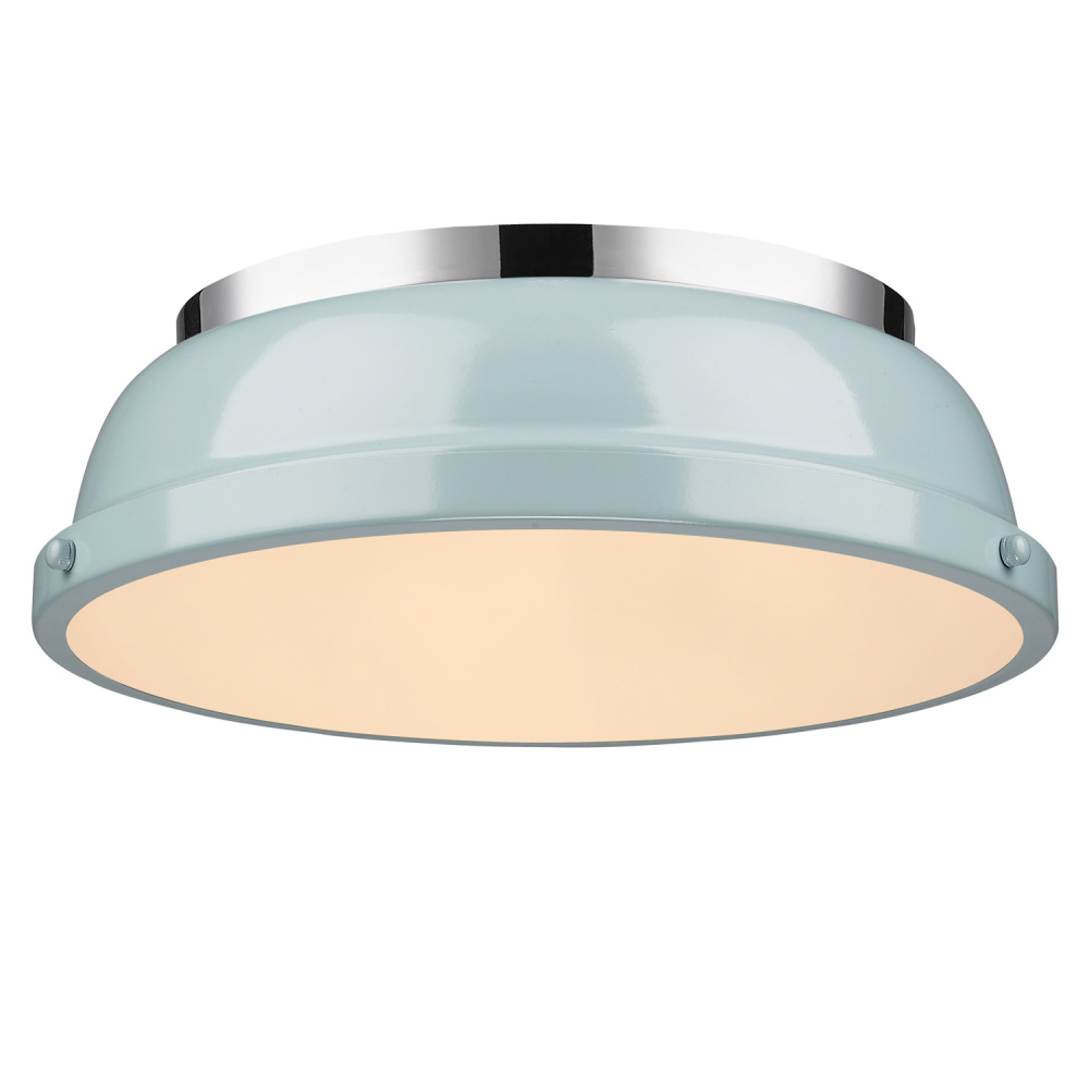 Yep by Golden Lighting Duncan 2-light Flush Mount in Chrome and Seafoam shade
