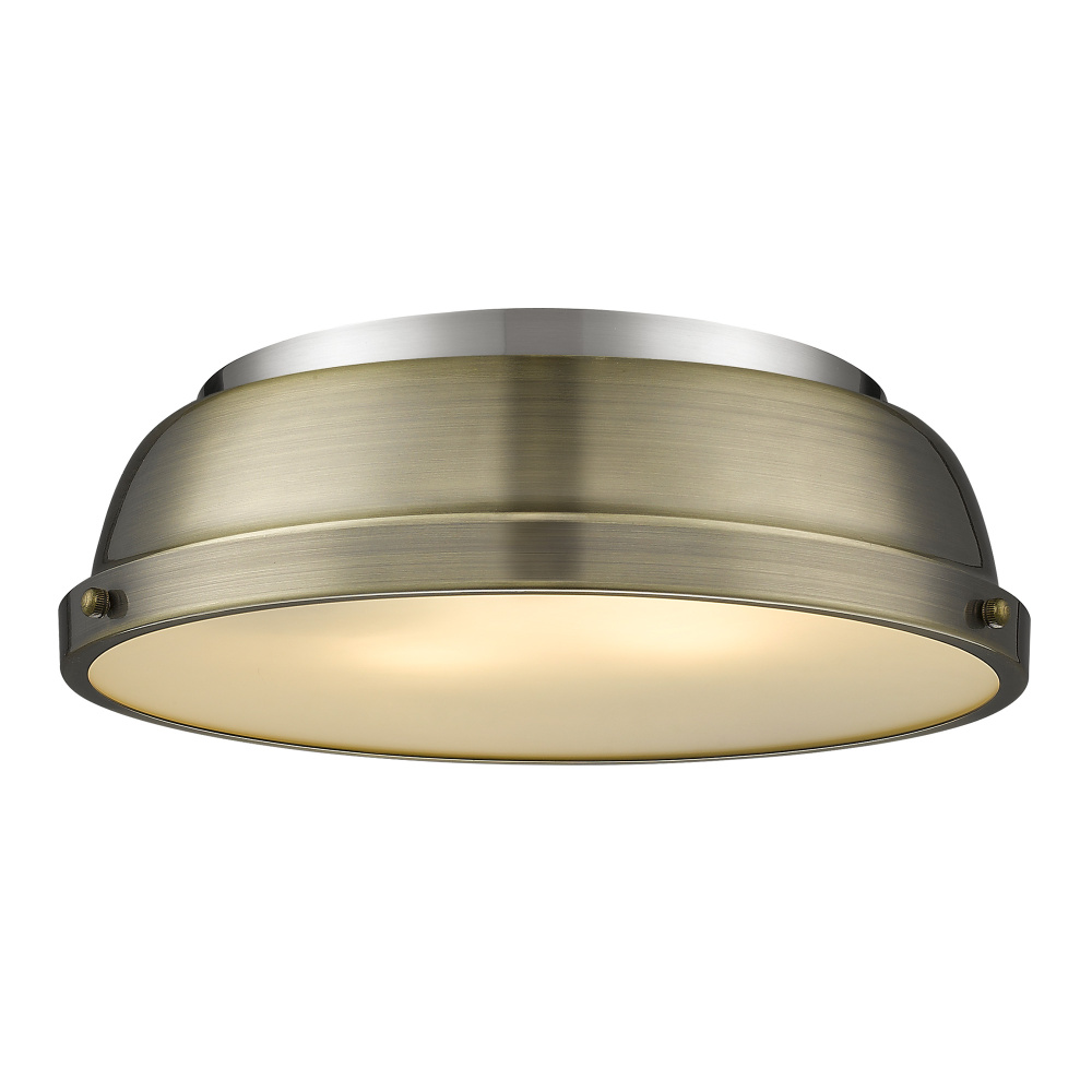 Yep by Golden Lighting Duncan 2-light Flush Mount in Pewter and Aged Brass shade
