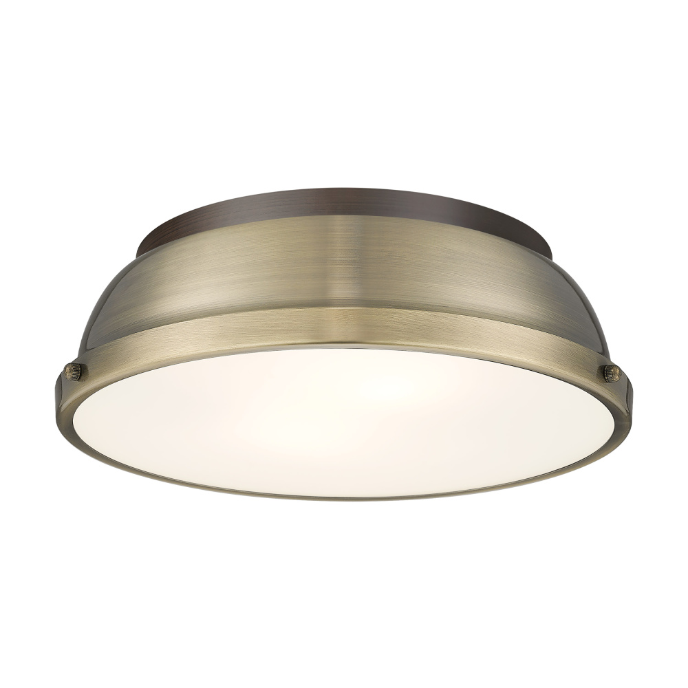 Yep by Golden Lighting Duncan 2-light Flush Mount in Rubbed Bronze and Aged Brass shade