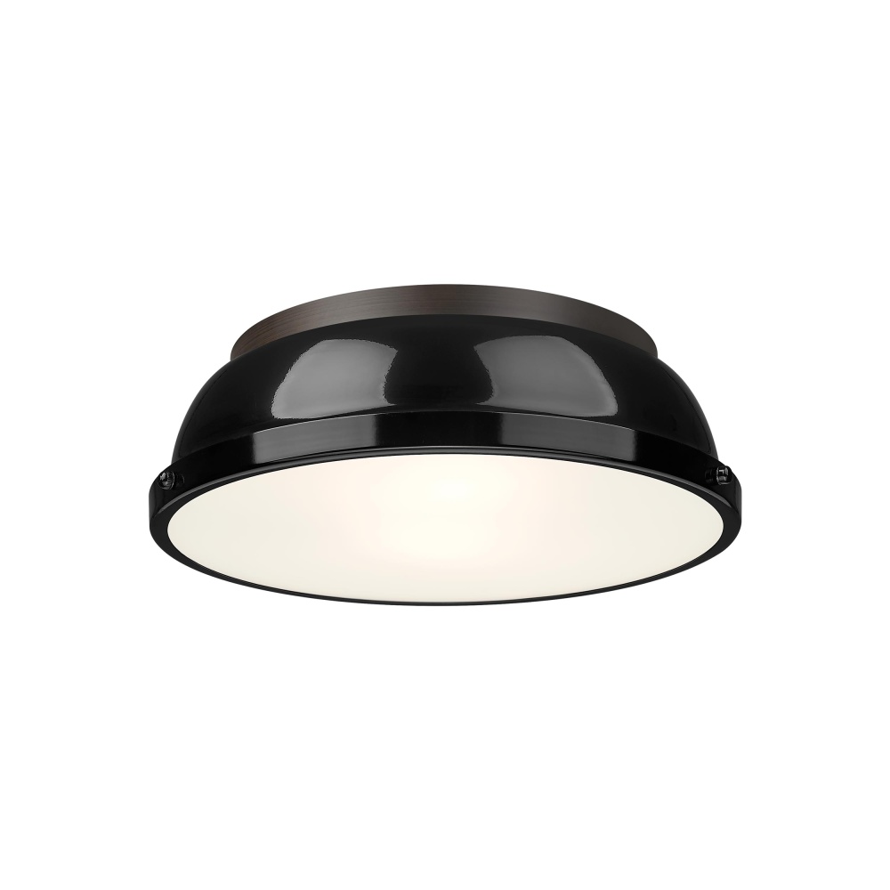 Yep by Golden Lighting Duncan 2-light Flush Mount in Rubbed Bronze and Black shade