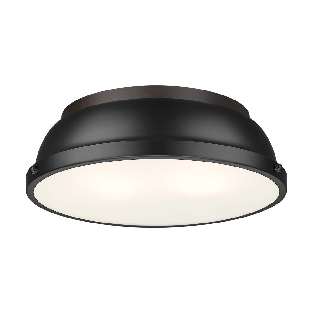 Yep by Golden Lighting Duncan 2-light Flush Mount in Rubbed Bronze and Matte Black shade