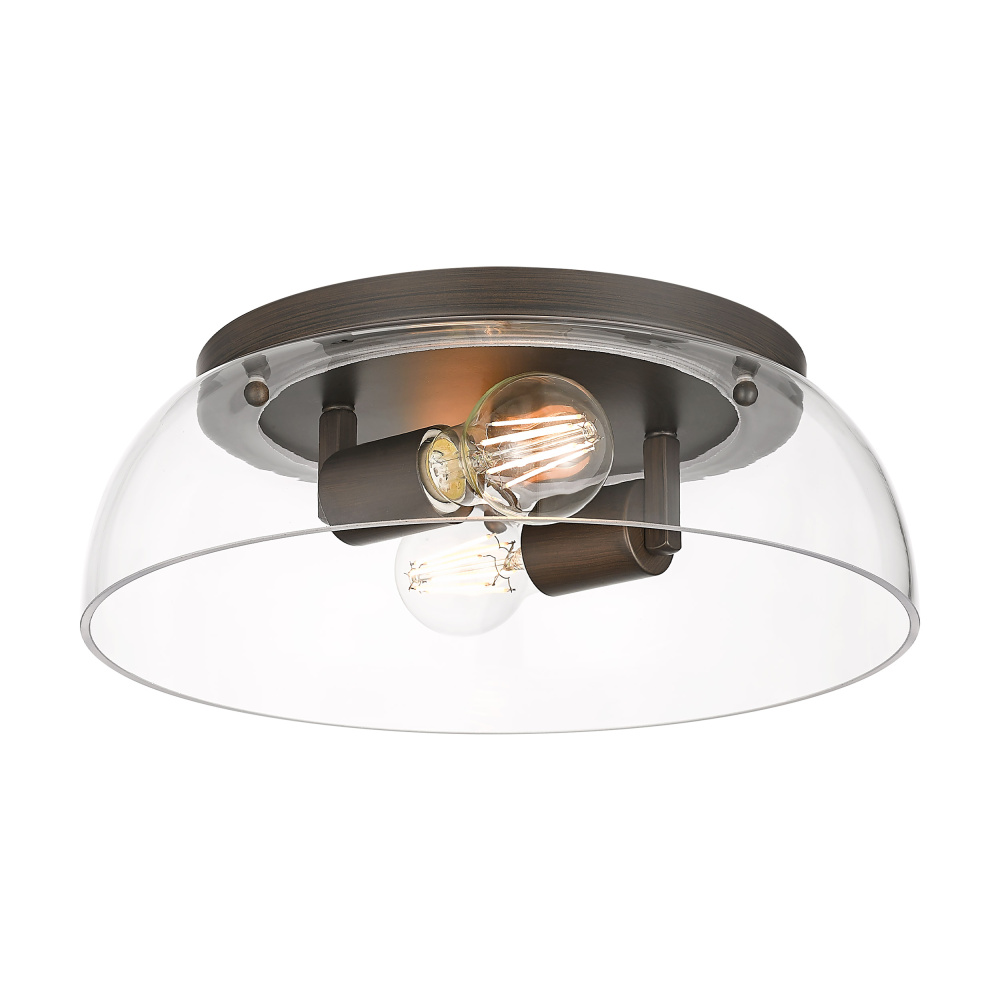 Yep by Golden Lighting Duncan 2-light Flush Mount in Rubbed Bronze and Clear Glass