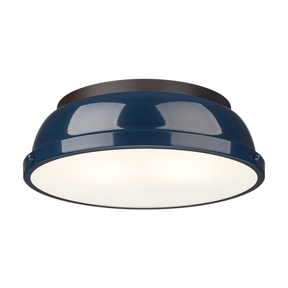 Yep by Golden Lighting Duncan 2-light Flush Mount in Rubbed Bronze and Navy Blue shade