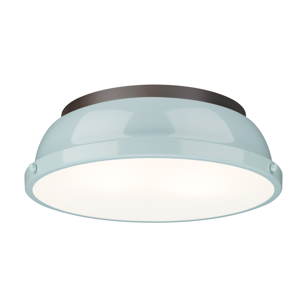 Yep by Golden Lighting Duncan 2-light Flush Mount in Rubbed Bronze and Seafoam shade