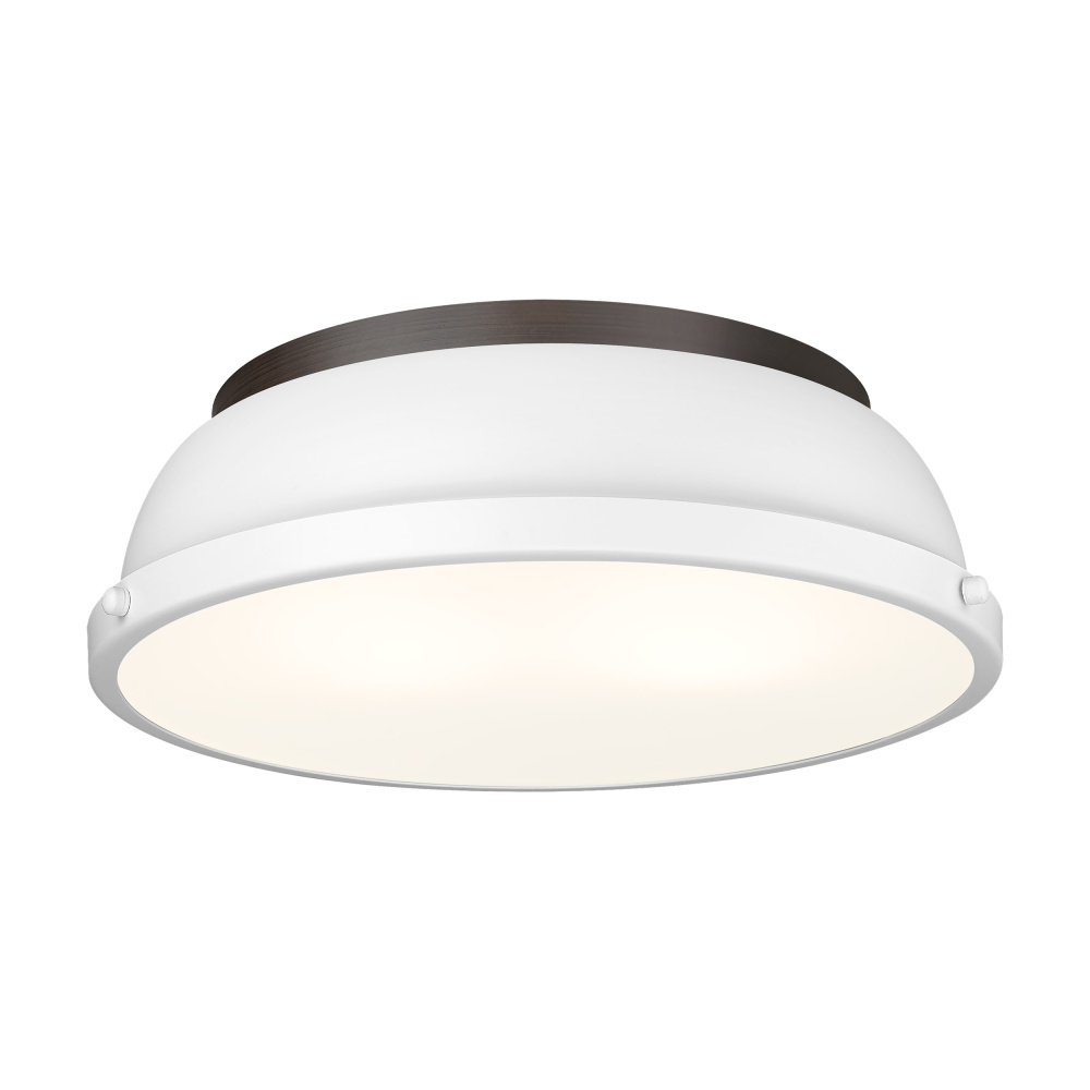 Yep by Golden Lighting Duncan 2-light Flush Mount in Rubbed Bronze and Matte White shade