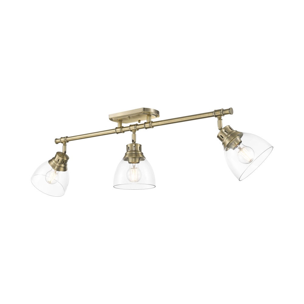 Yep by Golden Lighting Duncan 3-light Semi-Flush Mount in Aged Brass and Clear Glass