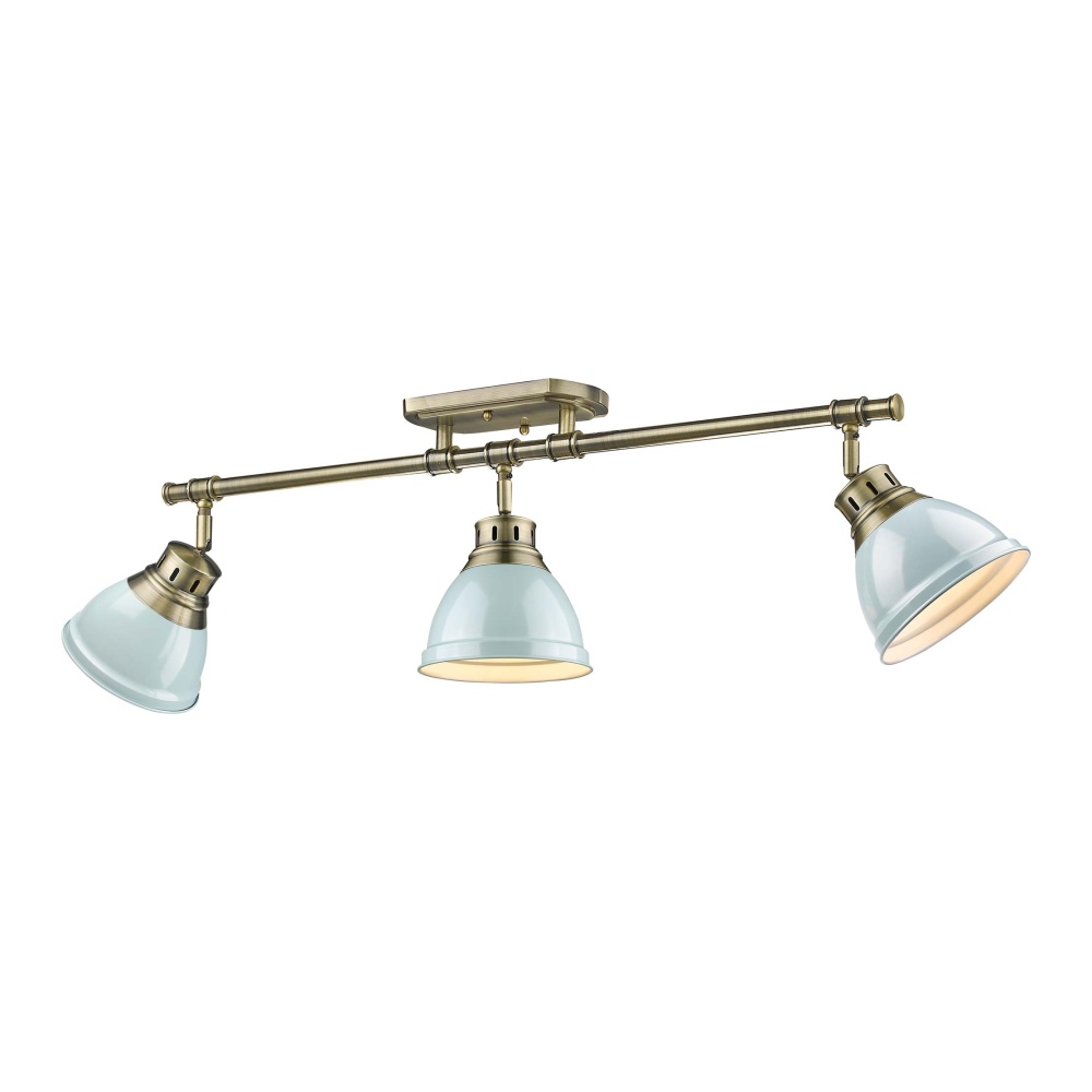 Yep by Golden Lighting Duncan 3-light Semi-Flush Mount in Aged Brass and Seafoam shade