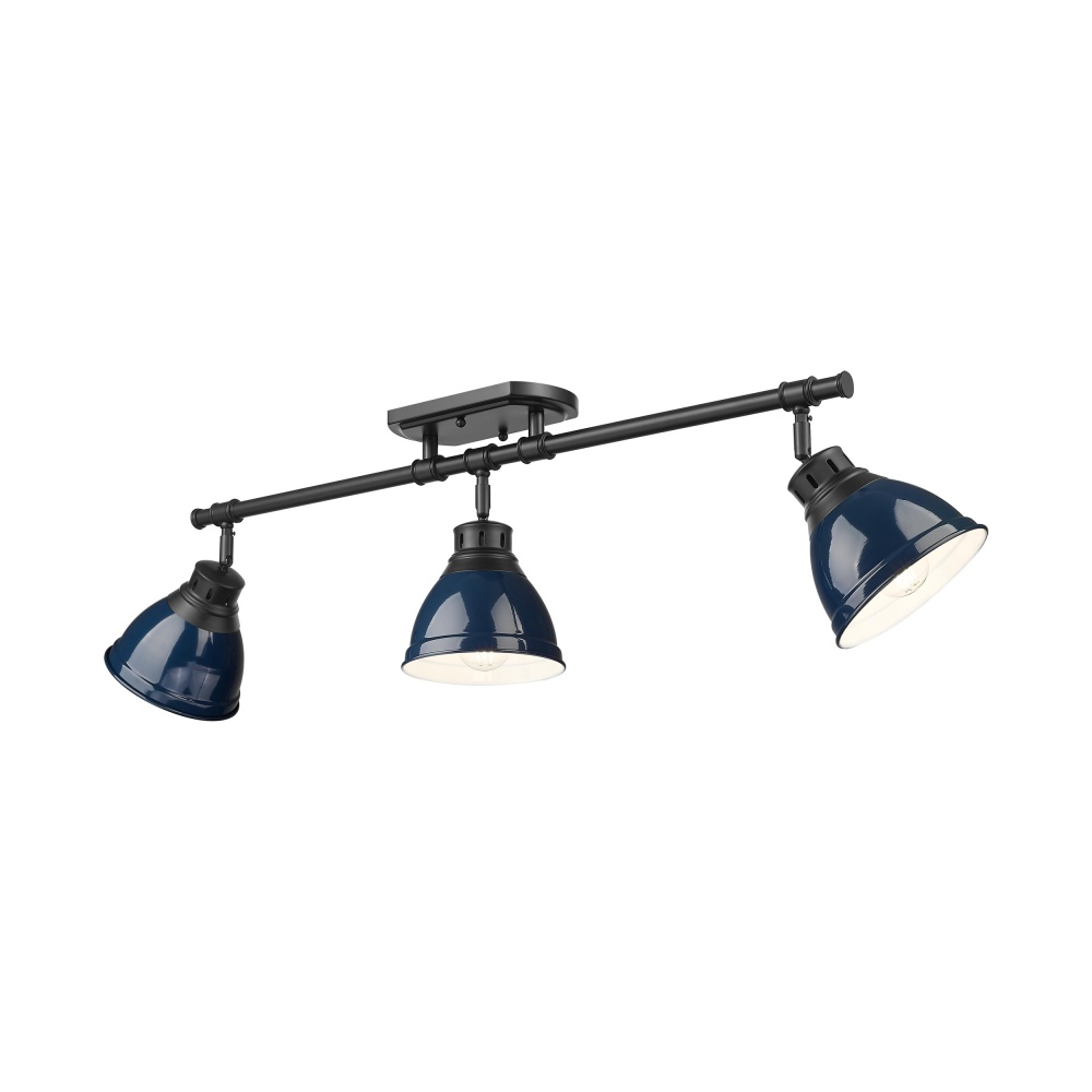 Yep by Golden Lighting Duncan 3-light Semi-Flush Mount in Matte Black and Navy Blue shade
