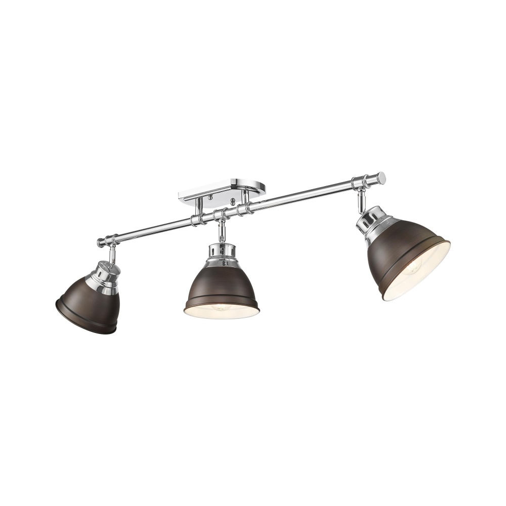 Yep by Golden Lighting Duncan 3-light Semi-Flush Mount in Chrome and Rubbed Bronze shade