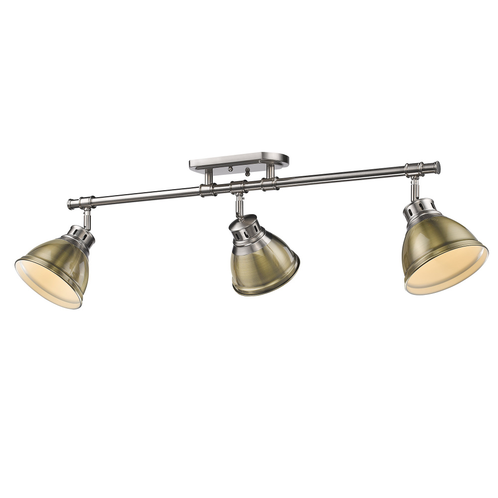 Yep by Golden Lighting Duncan 3-light Semi-Flush Mount in Pewter and Aged Brass shade