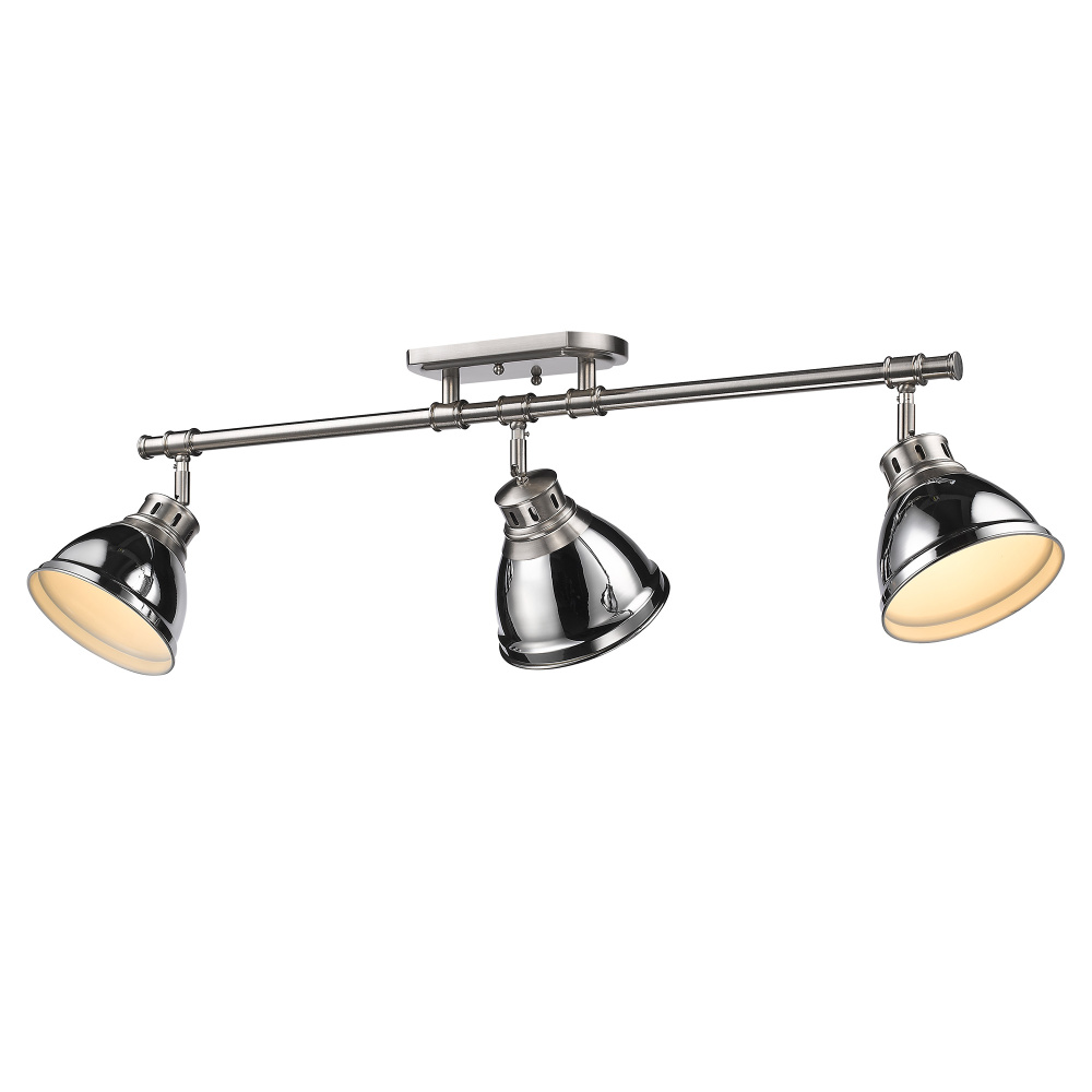 Yep by Golden Lighting Duncan 3-light Semi-Flush Mount in Pewter and Chrome shade