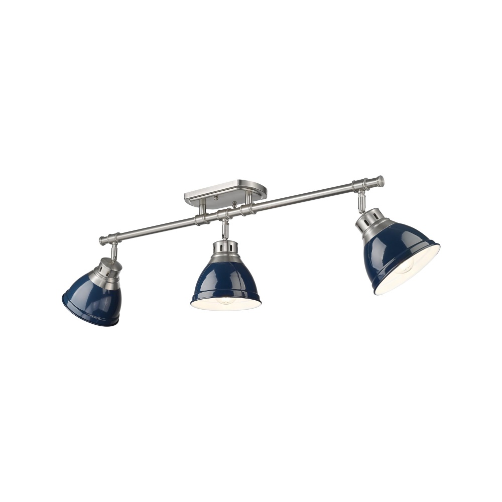 Yep by Golden Lighting Duncan 3-light Semi-Flush Mount in Pewter and Navy Blue shade