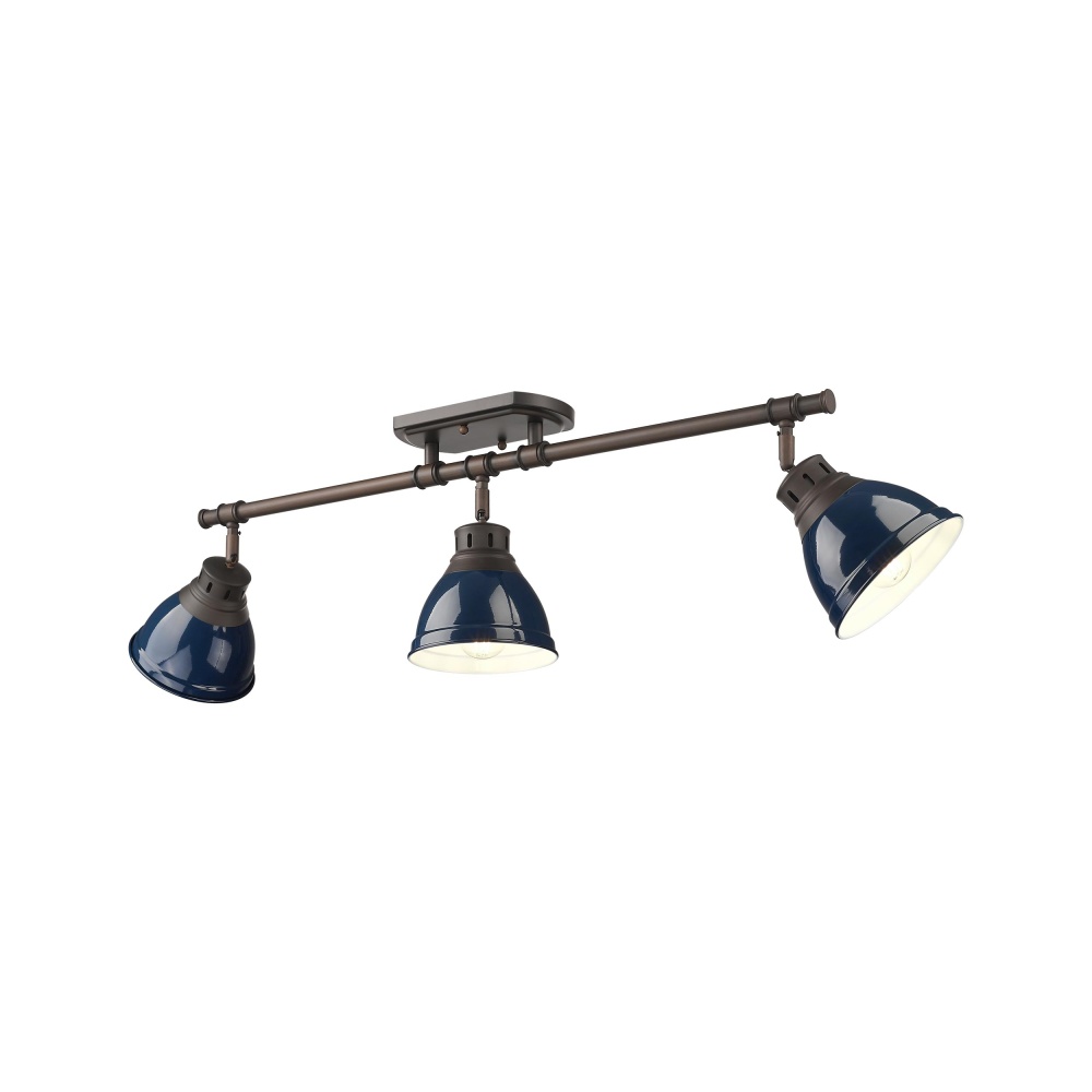 Yep by Golden Lighting Duncan 3-light Semi-Flush Mount in Rubbed Bronze and Navy Blue shade
