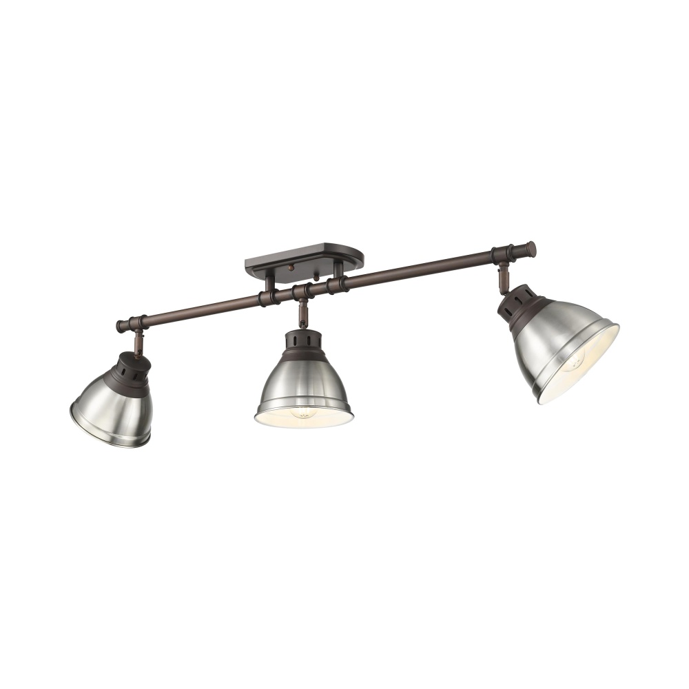 Yep by Golden Lighting Duncan 3-light Semi-Flush Mount in Rubbed Bronze and Pewter shade