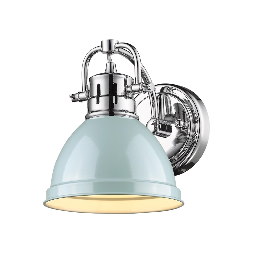 Yep by Golden Lighting Duncan 1-light Vanity in Chrome and Seafoam shade