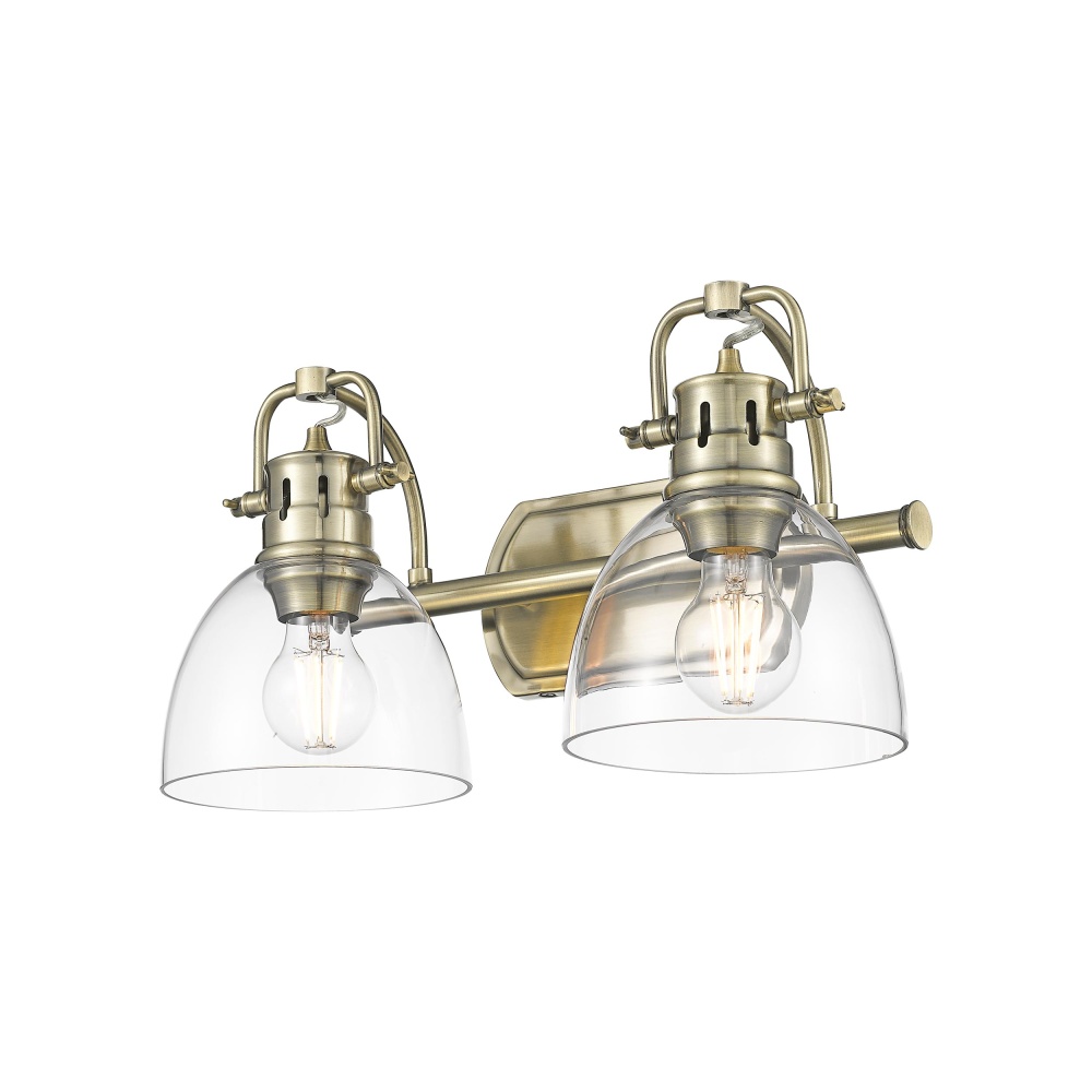 Yep by Golden Lighting Duncan 2-light Vanity in Aged Brass and Clear Glass