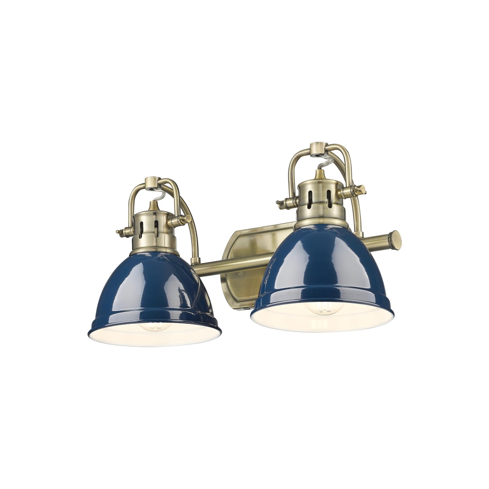 Yep by Golden Lighting Duncan 2-light Vanity in Aged Brass and Navy Blue shade