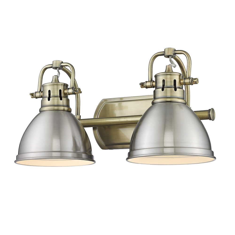 Yep by Golden Lighting Duncan 2-light Vanity in Aged Brass and Pewter shade