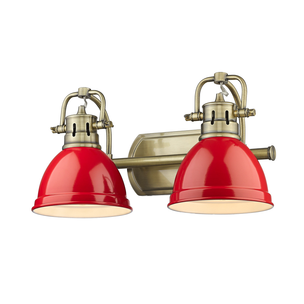 Yep by Golden Lighting Duncan 2-light Vanity in Aged Brass and Red shade