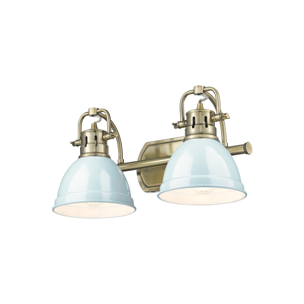 Yep by Golden Lighting Duncan 2-light Vanity in Aged Brass and Seafoam shade