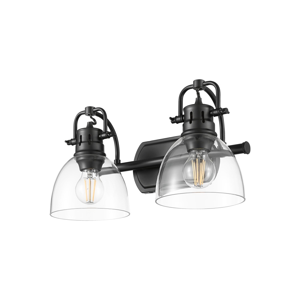 Yep by Golden Lighting Duncan 2-light Vanity in Matte Black and Clear Glass