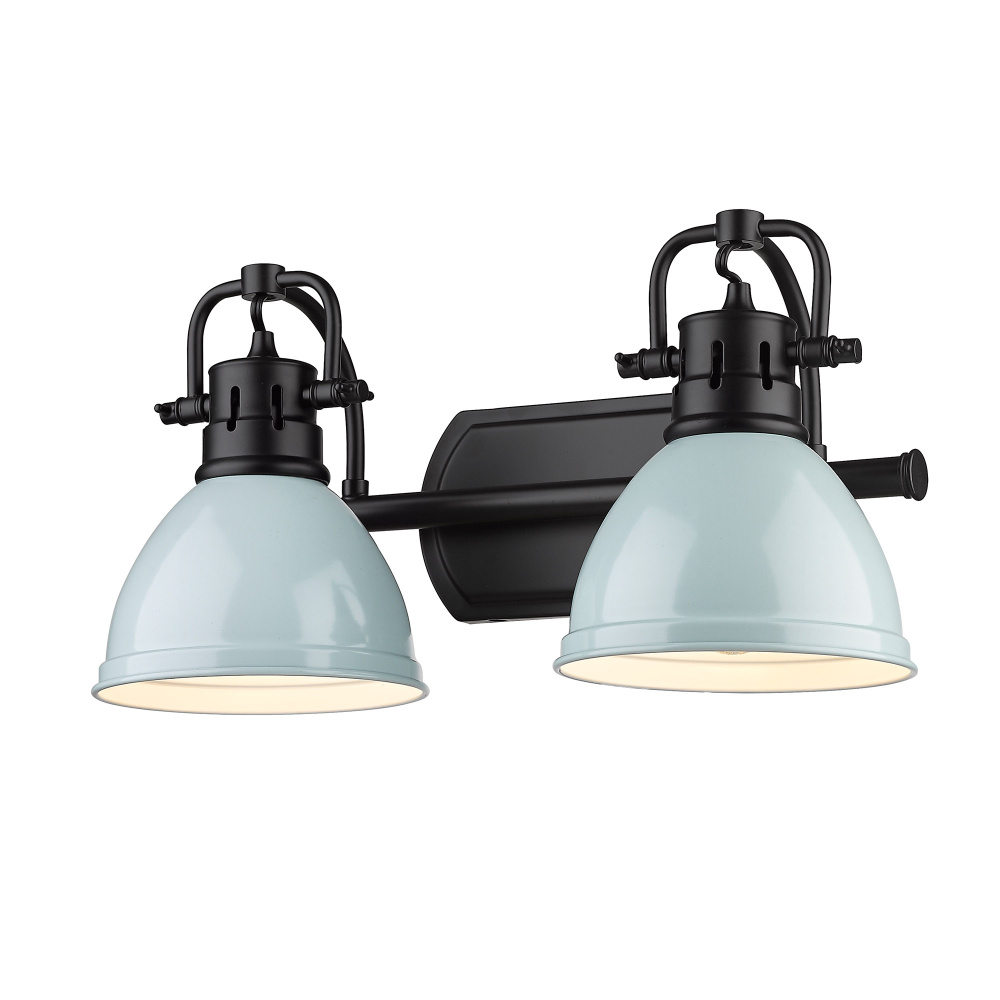 Yep by Golden Lighting Duncan 2-light Vanity in Matte Black and Seafoam shade