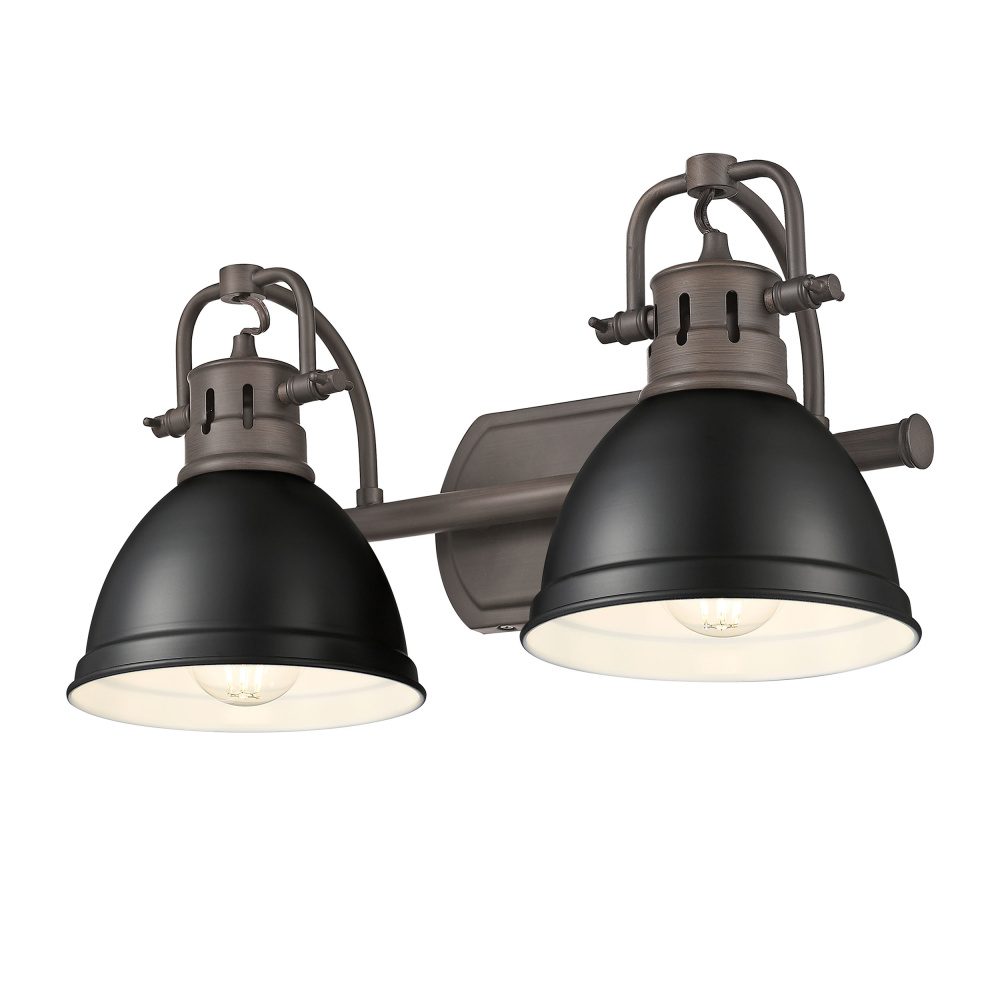 Yep by Golden Lighting Duncan 2-light Vanity in Rubbed Bronze and Matte Black shade