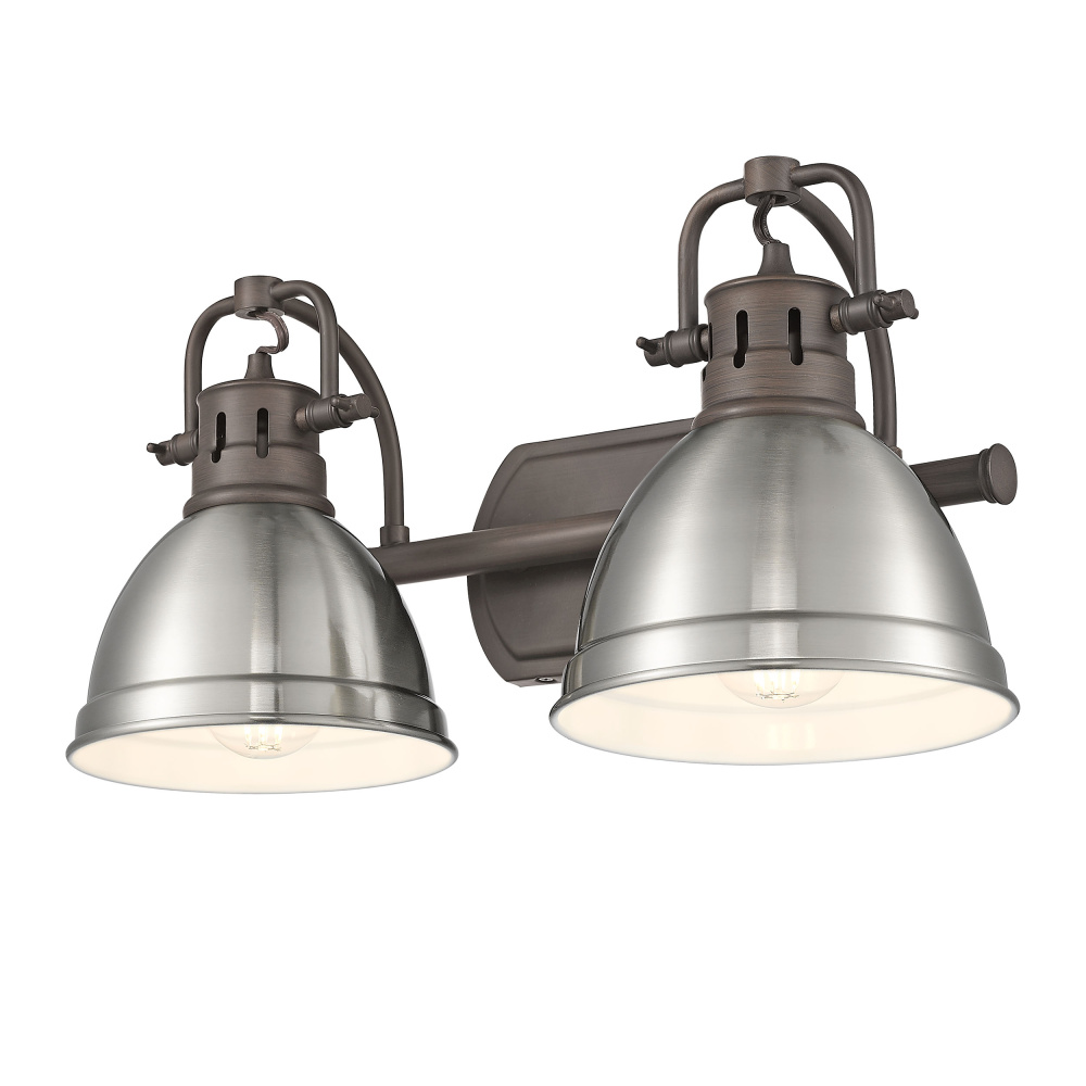 Yep by Golden Lighting Duncan 2-light Vanity in Rubbed Bronze and Pewter shade
