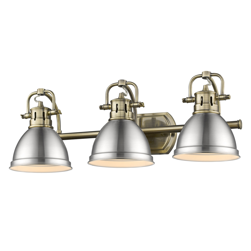 Yep by Golden Lighting Duncan 3-light Vanity in Aged Brass and Pewter shade
