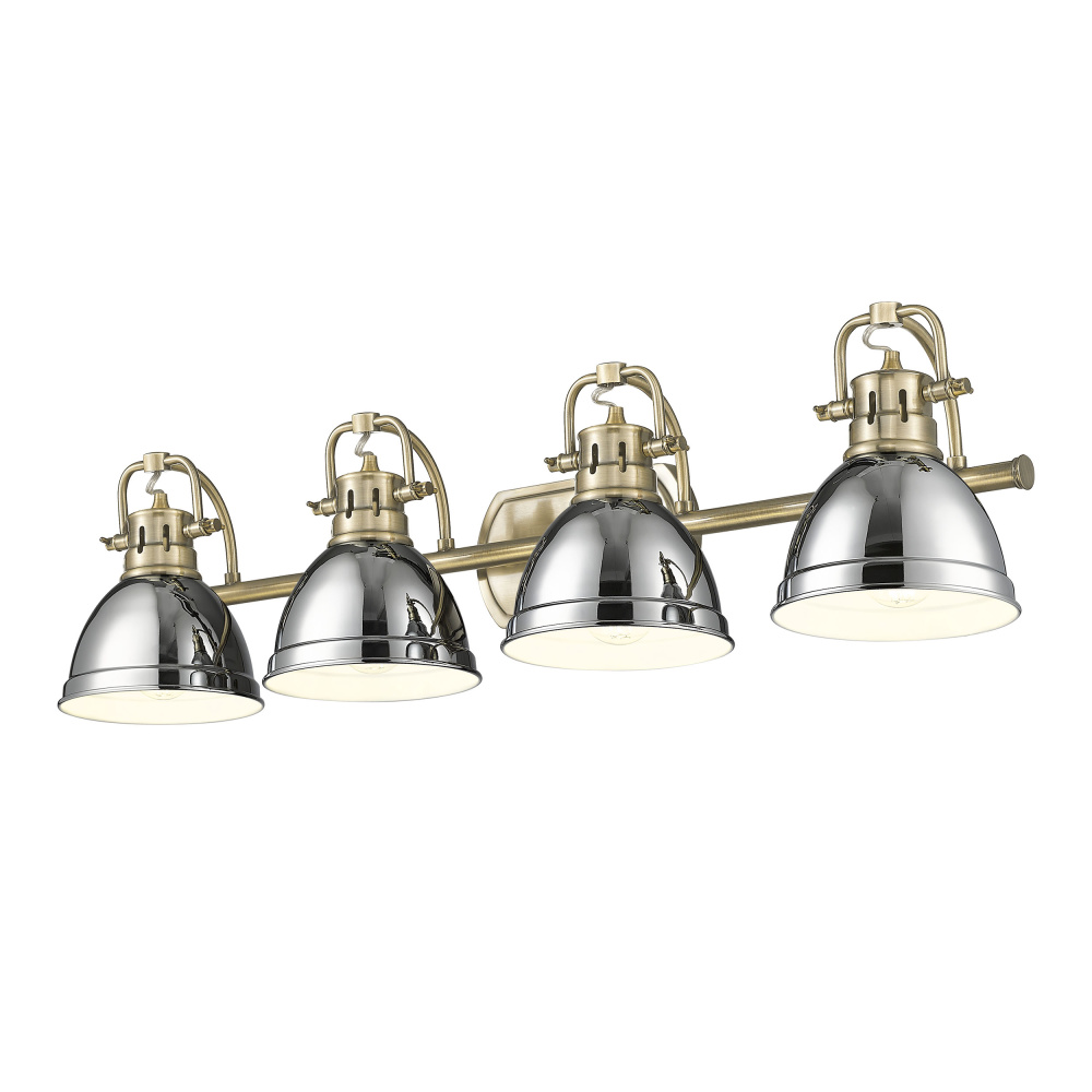 Yep by Golden Lighting Duncan 4-light Vanity in Aged Brass and Chrome shade