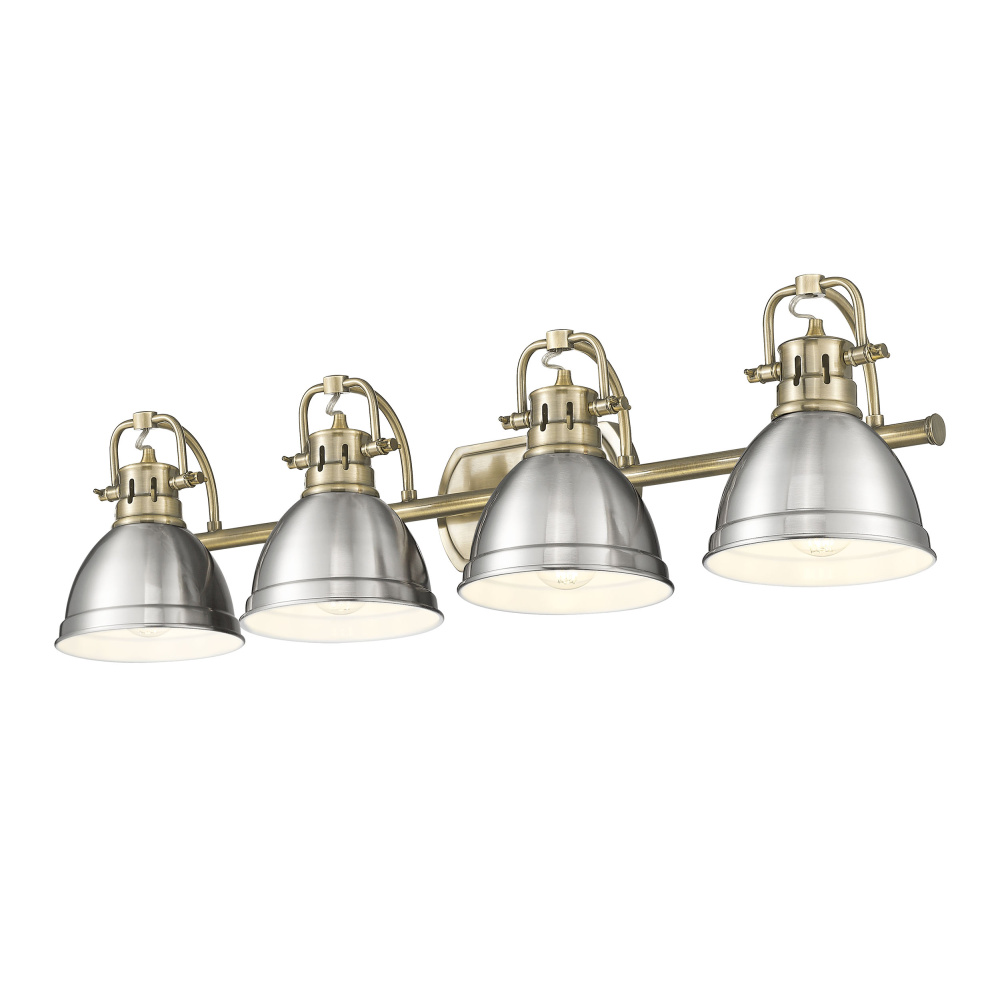 Yep by Golden Lighting Duncan 4-light Vanity in Aged Brass and Pewter shade