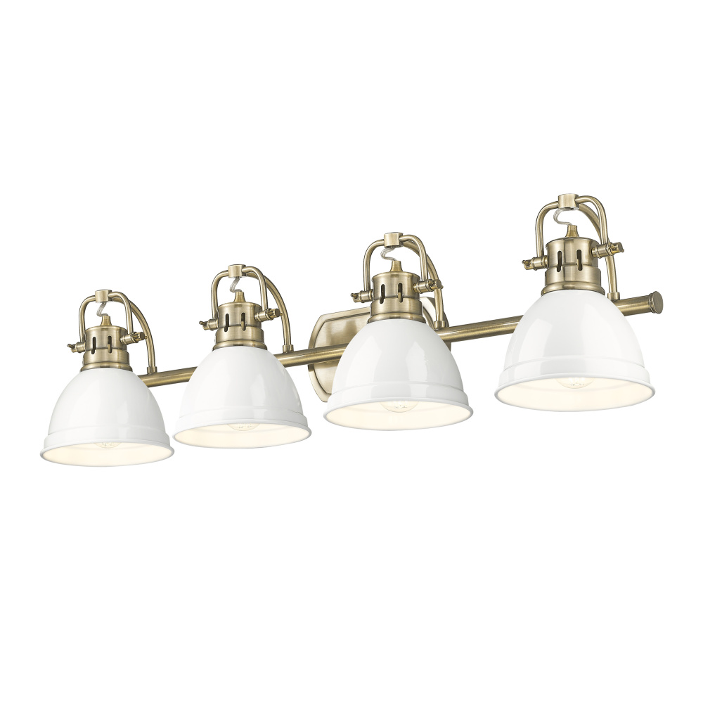 Yep by Golden Lighting Duncan 4-light Vanity in Aged Brass and White shade