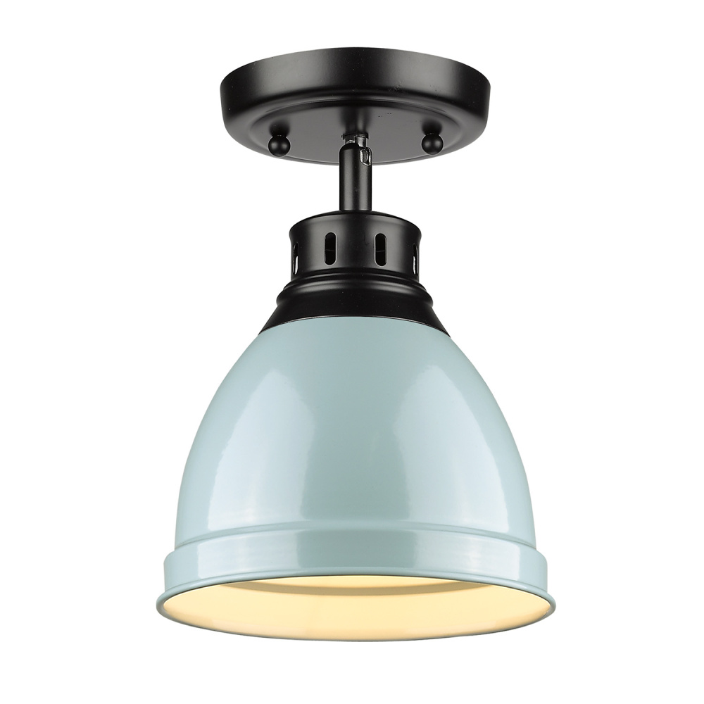 Wry Lighting Duncan 1-light Flush Mount in Matte Black and Seafoam shade