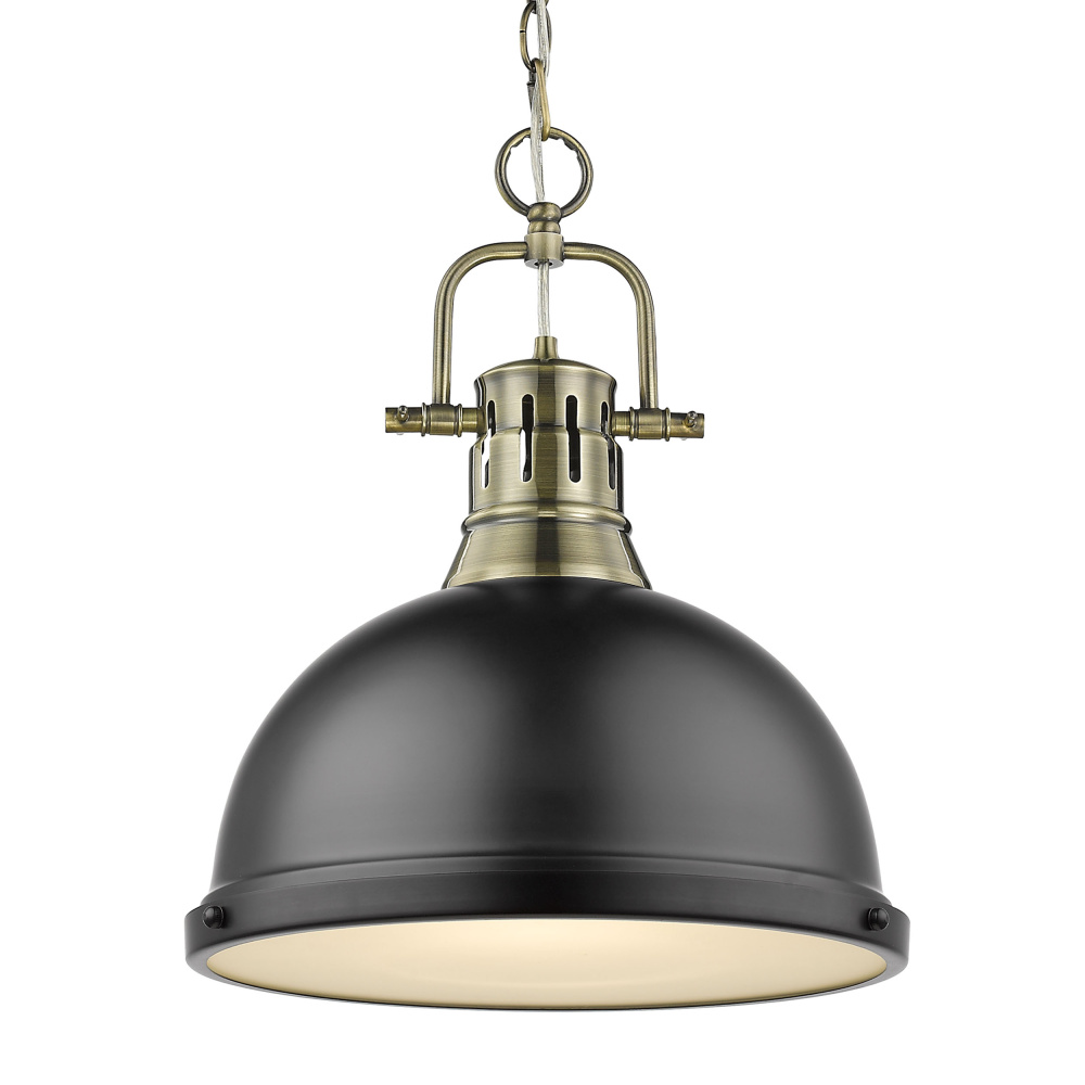 Yep by Golden Lighting Duncan 1-light 14in Chain Hung Pendant in Aged Brass and Matte Black shade