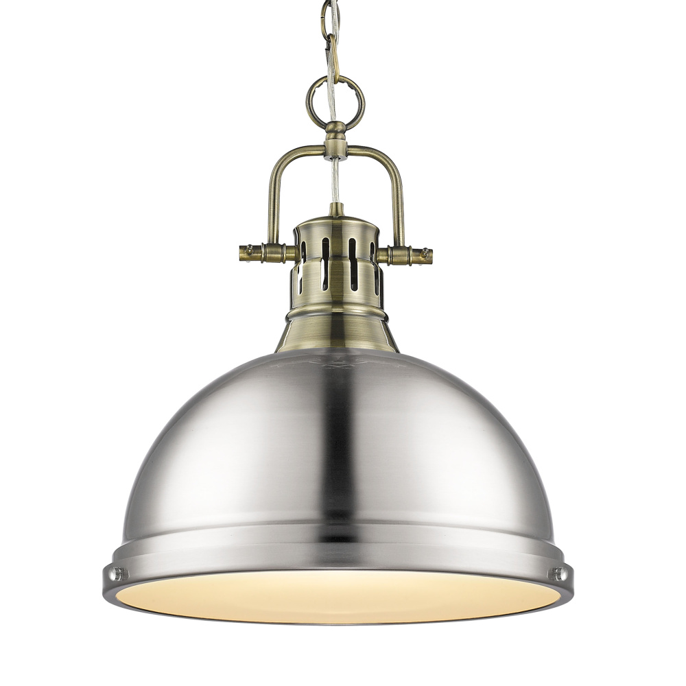 Yep by Golden Lighting Duncan 1-light 14in Chain Hung Pendant in Aged Brass and Pewter shade