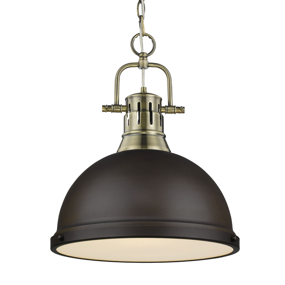 Yep by Golden Lighting Duncan 1-light 14in Chain Hung Pendant in Aged Brass and Rubbed Bronze shade