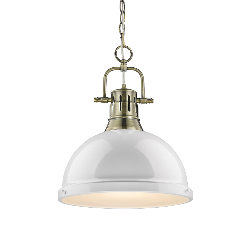Yep by Golden Lighting Duncan 1-light 14in Chain Hung Pendant in Aged Brass and White shade