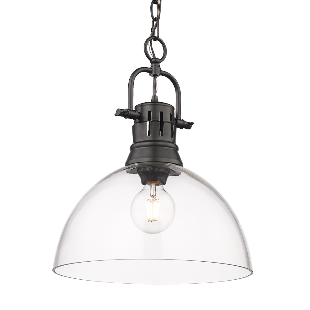 Yep by Golden Lighting Duncan 1-light 14in chain hung Pendant in Matte Black and Clear Glass