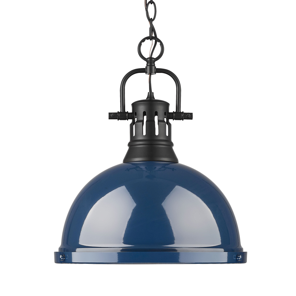 Yep by Golden Lighting Duncan 1-light 14in Chain Hung Pendant in Matte Black and Navy Blue shade