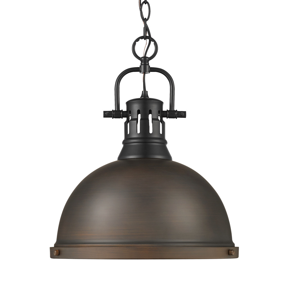 Yep by Golden Lighting Duncan 1-Light 14in Chain Hung Pendant in Matte Black & Rubbed Bronze shade