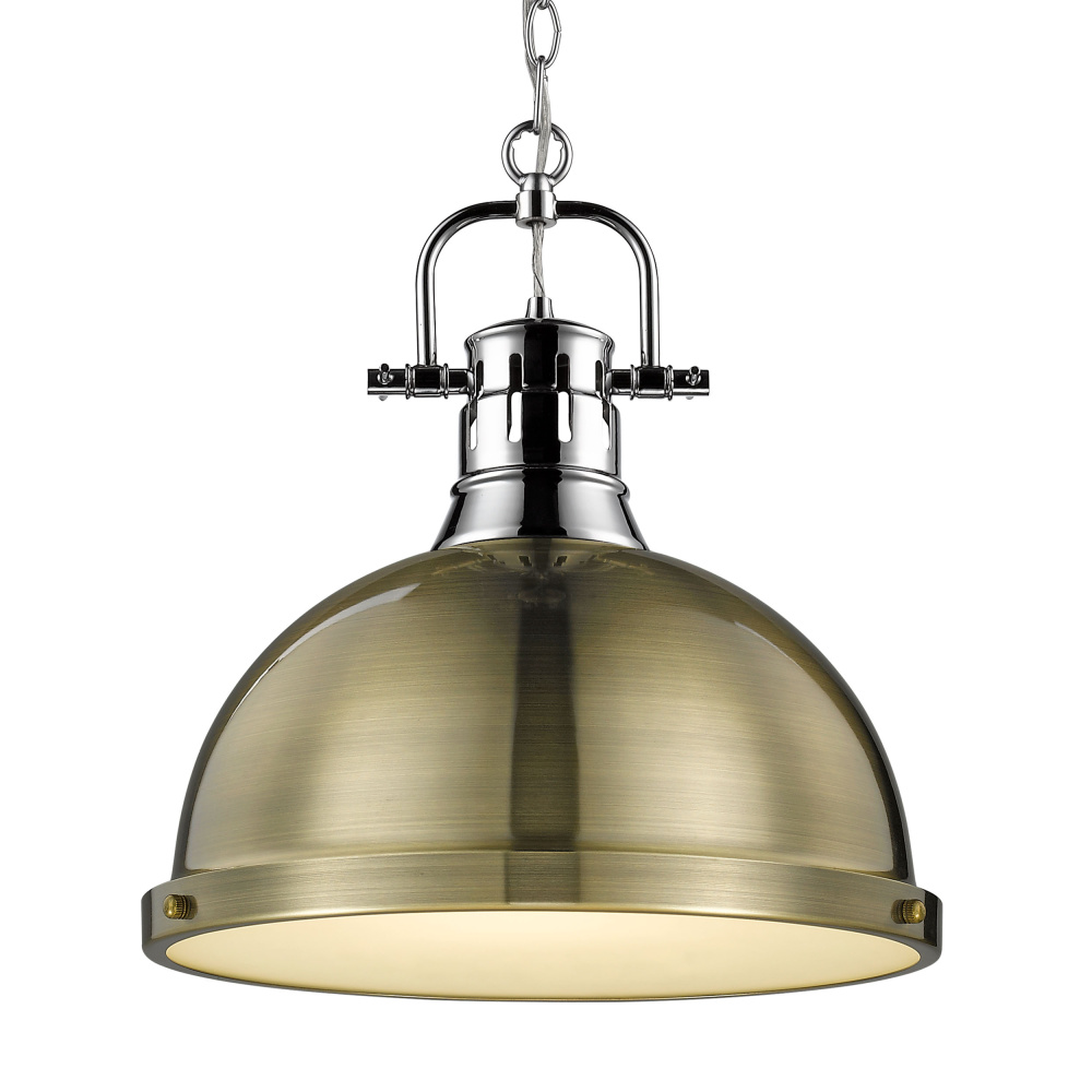 Yep by Golden Lighting Duncan 1-light 14in Chain Hung Pendant in Chrome and Aged Brass shade