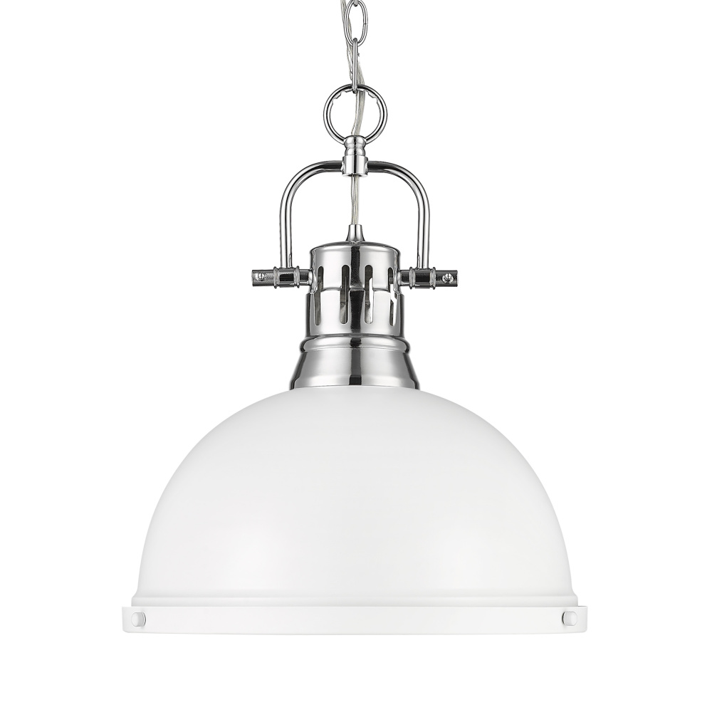 Yep by Golden Lighting Duncan 1-light 14in Chain Hung Pendant in Chrome and Matte White shade