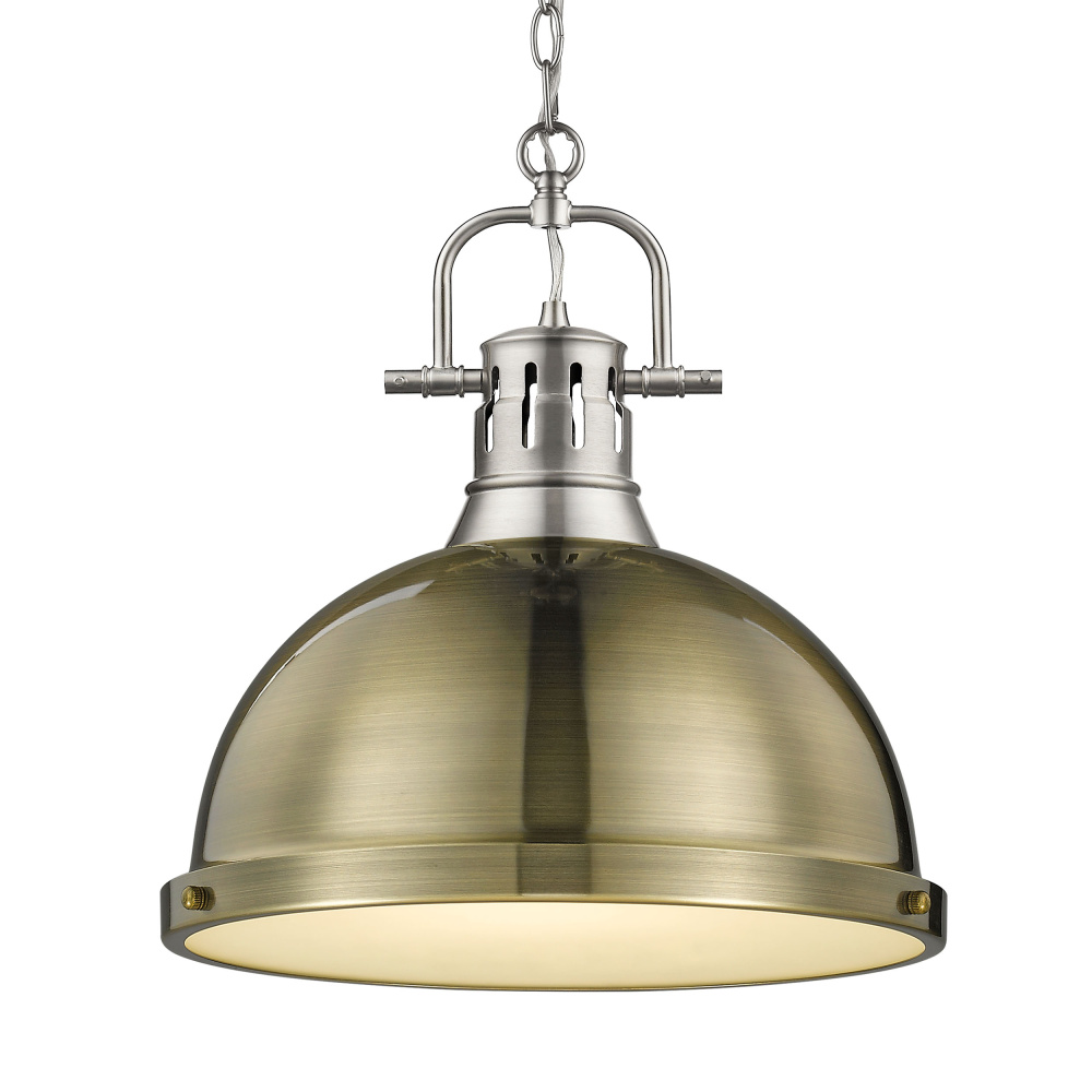 Yep by Golden Lighting Duncan 1-light 14in Chain Hung Pendant in Pewter and Aged Brass shade