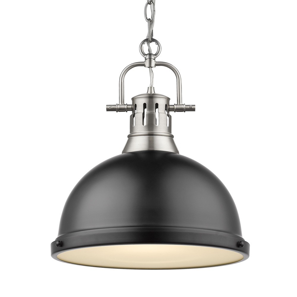 Yep by Golden Lighting Duncan 1-light 14in Chain Hung Pendant in Pewter and Matte Black shade