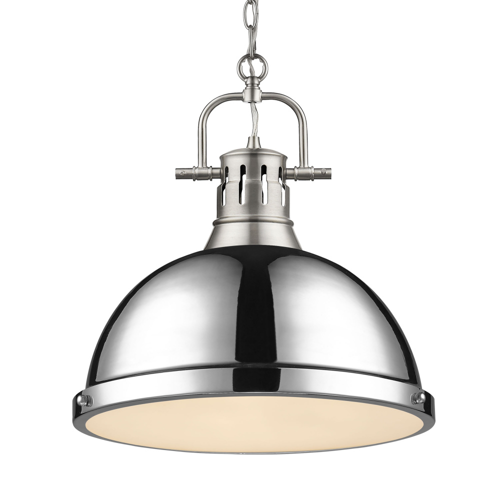 Yep by Golden Lighting Duncan 1-light 14in Chain Hung Pendant in Pewter and Chrome shade