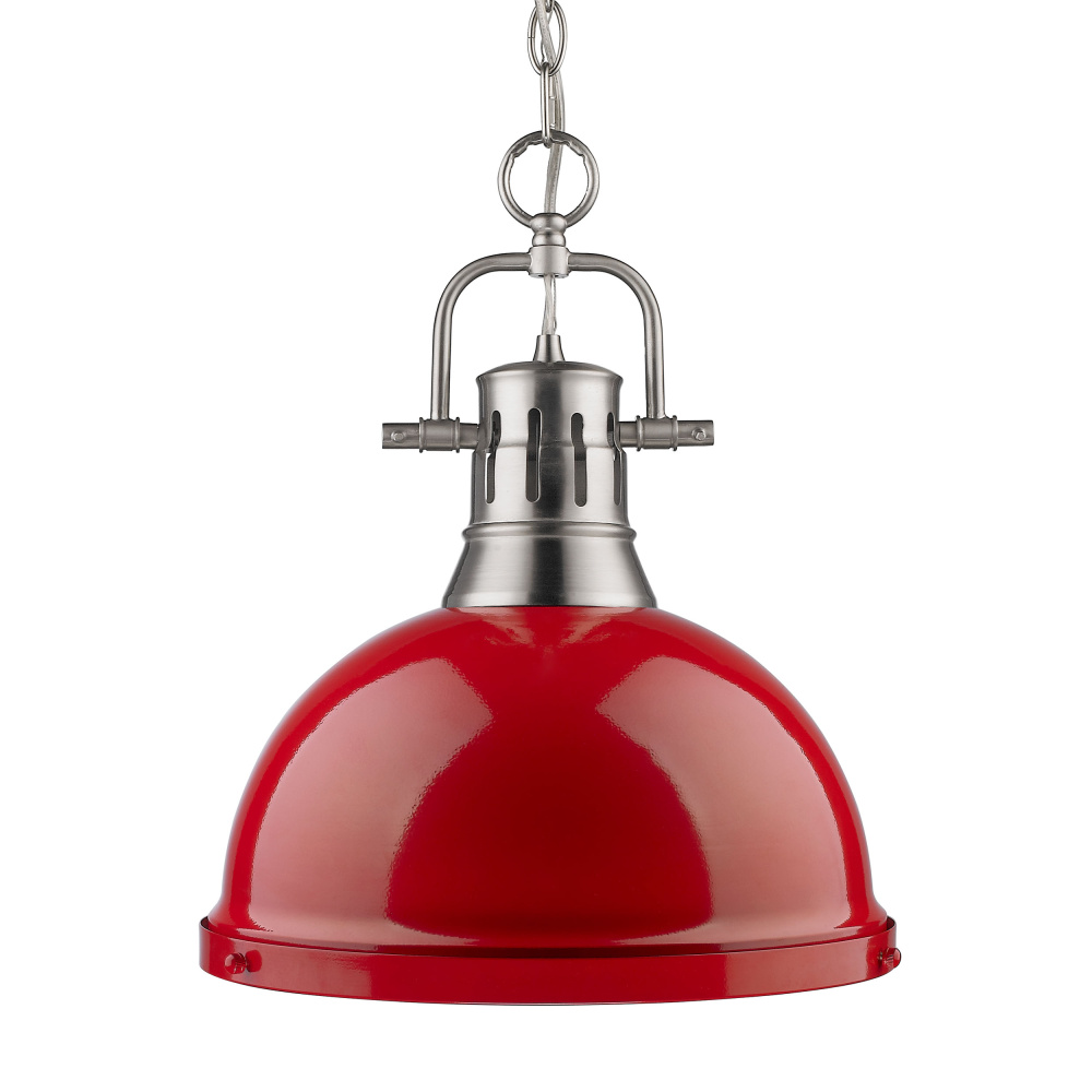 Yep by Golden Lighting Duncan 1-light 14in Chain Hung Pendant in Pewter and Red shade