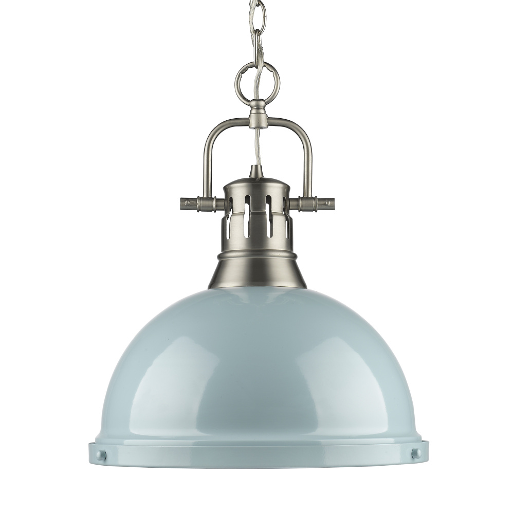 Yep by Golden Lighting Duncan 1-light 14in Chain Hung Pendant in Pewter and Seafoam shade