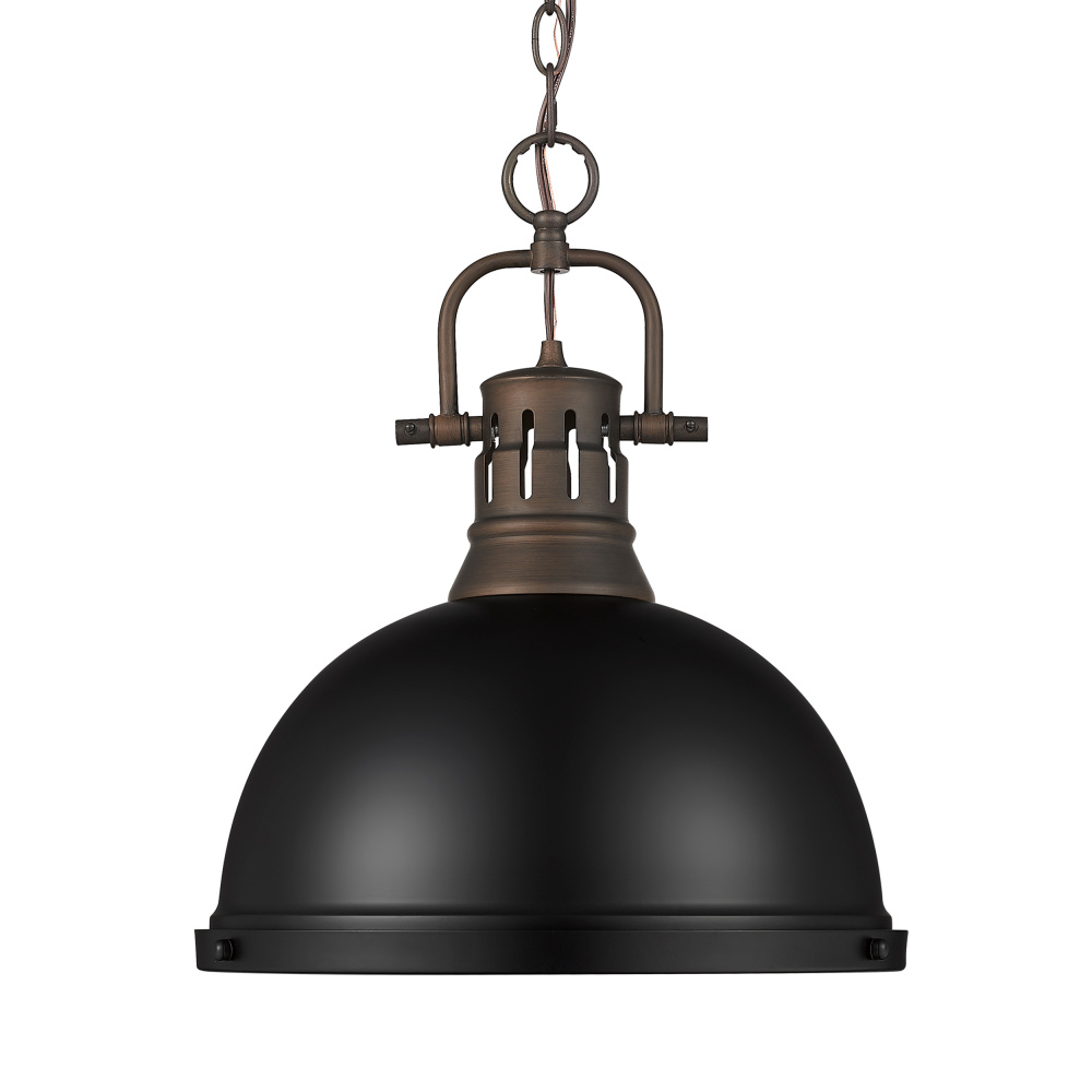 Yep by Golden Lighting Duncan 1-Light 14in Chain Hung Pendant in Rubbed Bronze & Matte Black shade